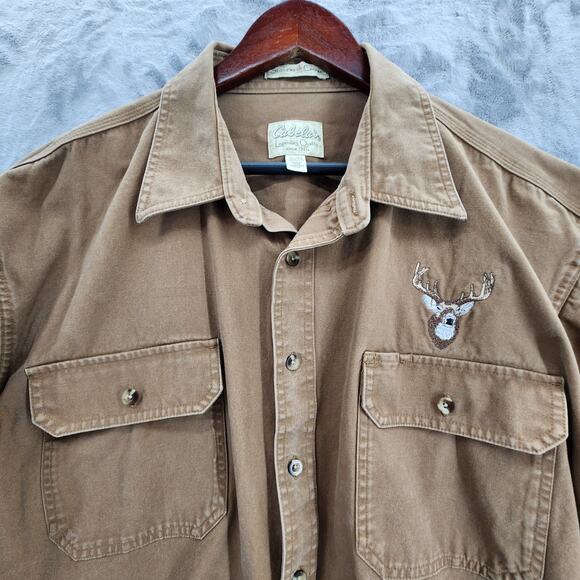 Cabela's XL Tall Stonewash Canvas button up Deer embroidered 100% cotton shirt - Picture 3 of 9